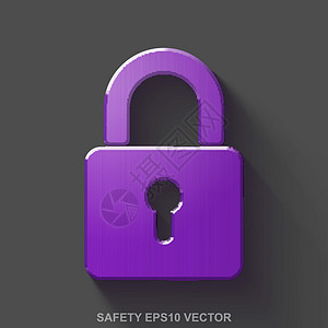 平面金属隐私 3D 图标 灰色背景上的紫色光泽金属闭合挂锁  EPS 10矢量图图片
