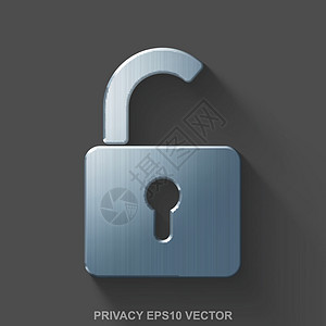 平面金属安全 3D 图标 抛光钢在灰色背景上打开了挂锁  EPS 10矢量图图片