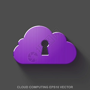 平面金属云技术 3D 图标 紫色光泽金属云与灰色背景上的钥匙孔  EPS 10矢量图图片