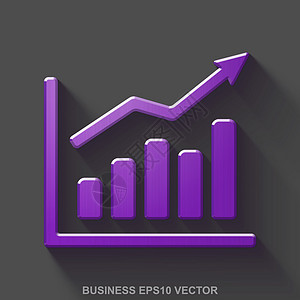 平面金属融资三维图标 紫光滑金属增长图 灰色背景 EPS 10 矢量图片