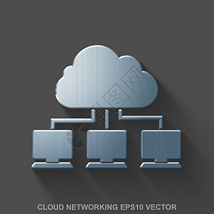 平面金属云计算 3D 图标 灰色背景上的抛光钢云网络  EPS 10矢量图图片