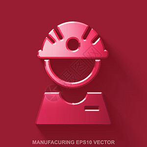 平板金属工业3D图标 红色光滑金属厂红底工人 EPS 10 矢量图片