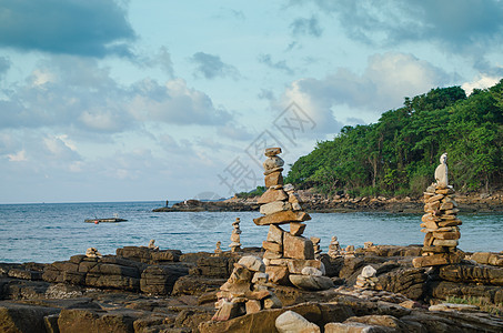 泰国萨米德岛和蓝天情调海洋天堂假期地平线海岸椰子晴天异国椅子图片