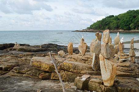 泰国萨米德岛和蓝天海景假期晴天旅游植物热带海岸椅子椰子异国图片