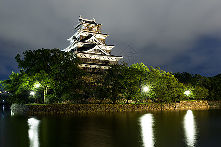 大川河边的广岛城堡 夜里图片