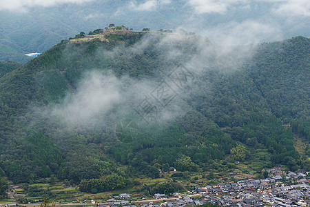 日本武田城堡和云海的日本观光历史太阳城市纪念碑森林天空石头废墟旅行图片