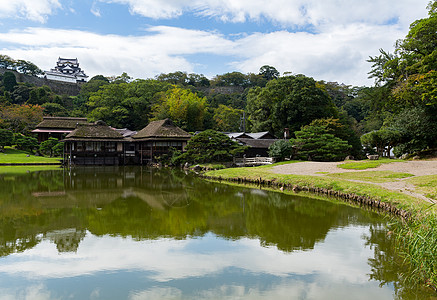 日本长滨城堡植物水池园艺文化蓝色建筑池塘建筑学花园风景图片