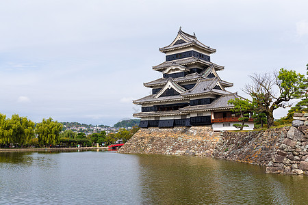 传统的日本松本城堡松本堡遗产城堡蓝色建筑石头寺庙晴天旅行武士建筑学图片