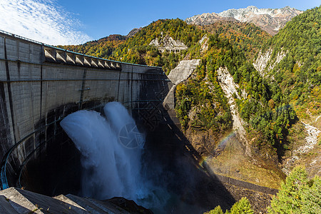 彩虹和库罗贝大坝建造场景高山立山风景晴天黑部路线力量旅游图片