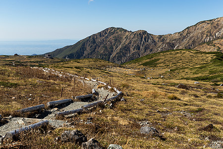 秋秋高地森林高原吸引力顶峰植物远足踪迹蓝色晴天农村图片