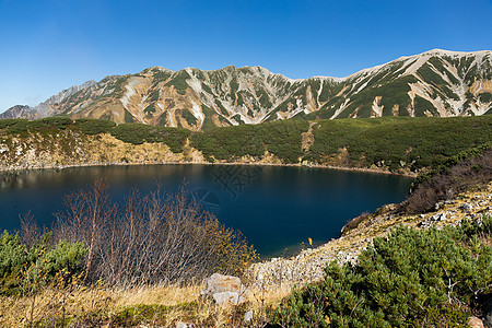 日本Tateyama的池塘风景高山高地国家高原山脉小山陨石顶峰蓝色图片