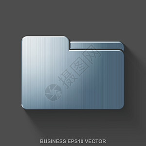 平面金属业务 3D 图标 灰色背景上的抛光钢文件夹 EPS 10 矢量图片