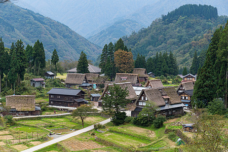 传统的日本白川古老村落农家红叶遗产文化吸引力合掌旅行村庄访问水平图片