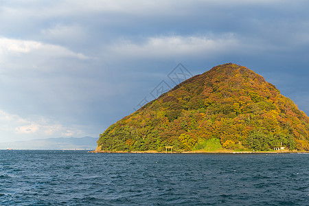 秋季由野岛牌坊浅虫遗产爬坡海景地标风暴季节神社文化图片
