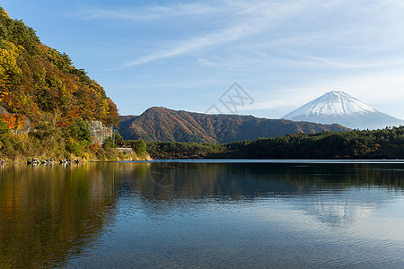 秋天的藤山和Saiko湖图片