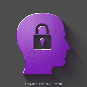 平面金属业务 3D 图标 灰色背景上带挂锁的紫色光泽金属头  EPS 10矢量图图片