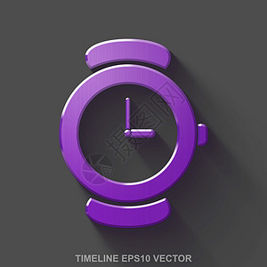 平面金属时间线 3D 图标 灰色背景上的紫色光泽金属手表  EPS 10矢量图图片