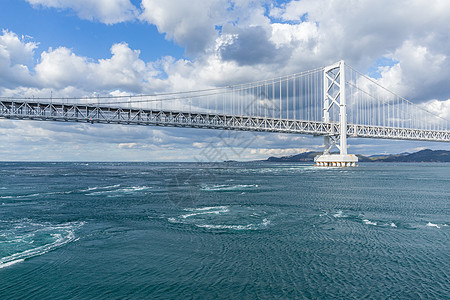 Onaruuto 桥和Whirlpool晴天海浪吸引力游客海景蓝色漩涡天空跨度旋转背景图片