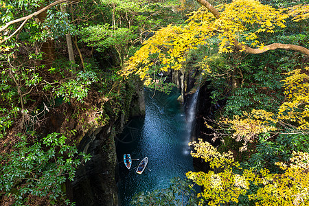 秋季高原峡谷岩石瀑布旅行绿色红色森林公园黄色图片