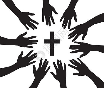 矢量祈祷手宗教手指信仰插图成人棕榈教会绘画白色黑色图片