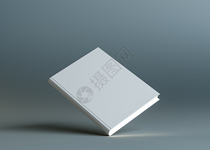 景图角落上有一本封闭的白空书精装阴影文档床单发光空白平装教科书3d小样背景