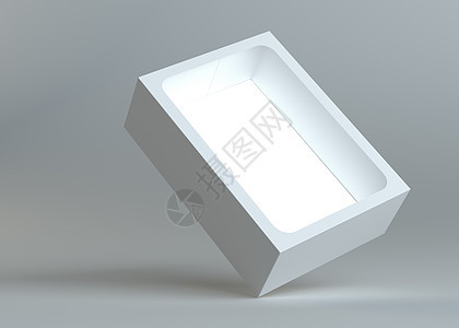 一个现实的白色空包装纸板框纸盒空白窗户包装3d消费者推介会公司辉光小样背景图片