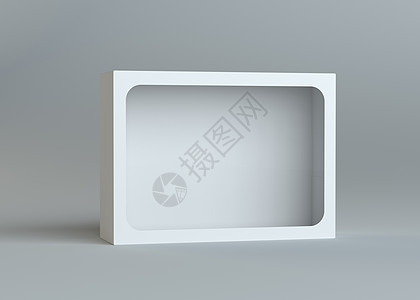一个现实的白色空包装纸板框玩具包装品牌产品推介会电脑3d盒子窗户空白图片