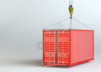 起重钩和红色货物集装箱配送灰色船运3d仓库港口背景渲染插图储物图片