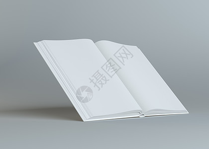 灰色背景上的白空打开书3d空白出版物精装书小册子地方教育白色教科书对象图片