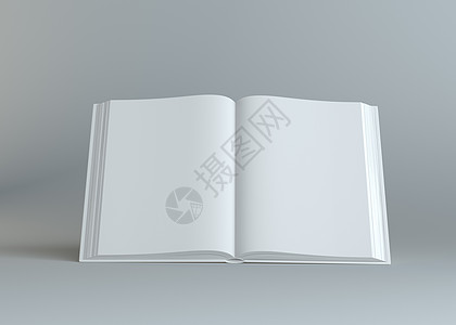 灰色背景上的白空打开书渲染3d阅读精装书教育空白地方教科书文档小册子图片