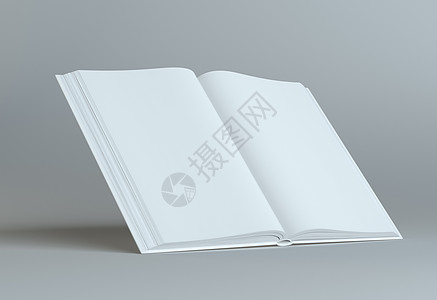 灰色背景上的白空打开书精装书杂志图书馆小册子渲染平装空间白色对象日记图片