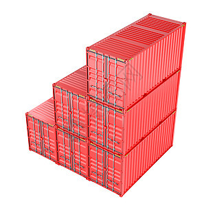 白色上堆积的红色货物集装箱码头运输配送3d容器加载卡车商品仓库起重机图片