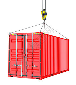 红货集装箱由虎钩挂起贮存工业仓库进口货运货物商业商品全球加载图片