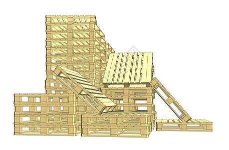 木质货盘 白纸孤立插图贮存仓库团体纸板木材工作盒子船运托盘图片