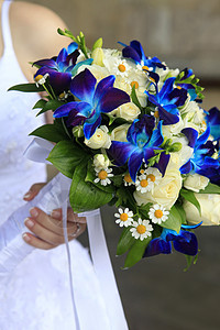 婚礼花束蓝色传统女性戒指已婚粉色白色花店家庭新娘图片