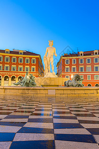 马塞纳广场 尼斯 法国里维埃拉棋盘天蓝色地面窗户旅行房子喷泉建筑学天空广场图片