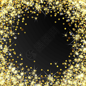 金色亮片框架与文本的空白空间 散落的金色纸屑 金色圆点 闪亮的金色 丰富的奢华时尚闪光背景粒子卡片微光琥珀色强光火花魅力辉光宝石图片