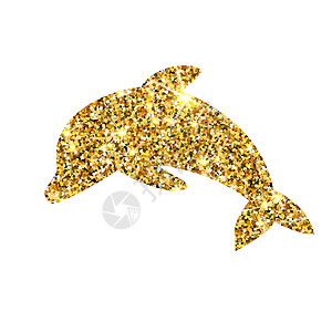 金色闪光矢量海豚 金色的鱼 琥珀粒子 奢侈的设计元素图片