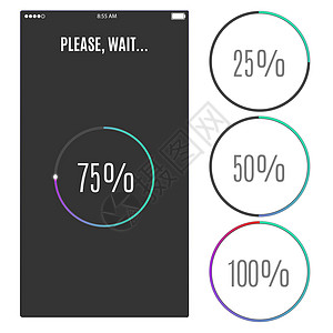 带有加载百分比标记的电话屏幕 图标进度栏界面按钮帐户网站菜单电子邮件装载机插图适应症下载图片