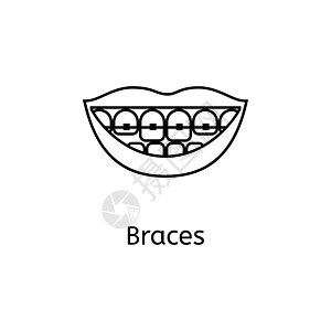 牙齿大括号矢量线图标孤立在白色背景上 用于信息图表 网站或应用程序的牙套线图标图片