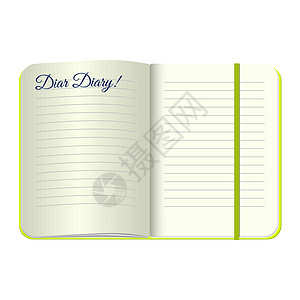 模板 打开一个空白记事本 上面写着亲爱的日记 矢量个人绿色封面和书签 孤立在白色背景上 您设计的样机图片