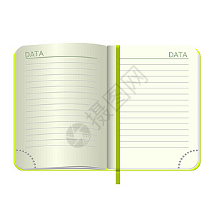模板 打开一个空白的记事本 带绿色封面和书签的矢量个人笔记本 孤立在白色背景上 您设计的样机工作笔记纸备忘录笔记教科书工作簿插图图片