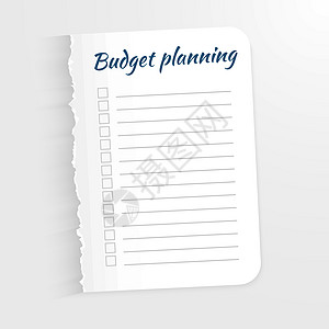 带有预算计划题词的白纸 留下一片参差不齐的边缘来记录完成的任务 在浅色背景上孤立的矢量图 标记的任务列表图片