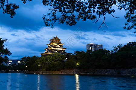 夜晚广岛城堡吸引力风景旅游建筑文化游客城市建筑学观光遗产图片