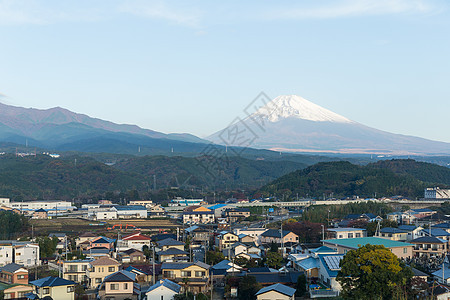 富士山和静冈镇市中心建筑风景晴天吸引力房子火山地标蓝色日落图片