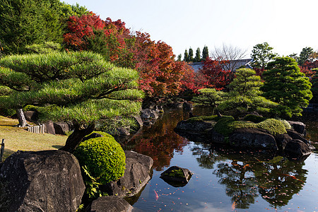 日本甲子园岩石宗教石头池塘季节森林寺庙花园场景公园图片