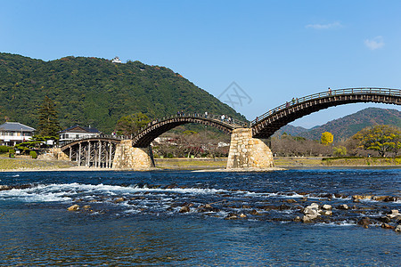 Kintai传统桥历史锦带旅行风景场景地标建筑学城堡历史性曲线图片