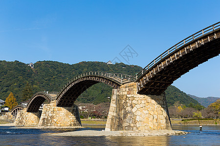 Kintai传统桥建筑学木头游客地标风景历史性场景公园城堡历史背景图片