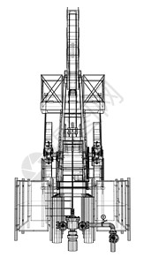 线框柱式油泵千斤顶生产绘画管道石油活力钻头插画家燃料草图钻孔图片