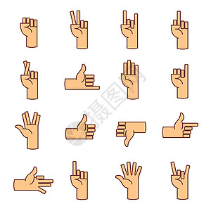 手指线图标 大拇指喜欢不喜欢和其他手元素 用于 web 的手掌薄线性迹象社区社会胜利棕榈互联网插图网站手势指针语言图片